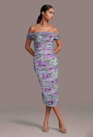 One-Shoulder Pleated Midi Dress | David's Bridal
